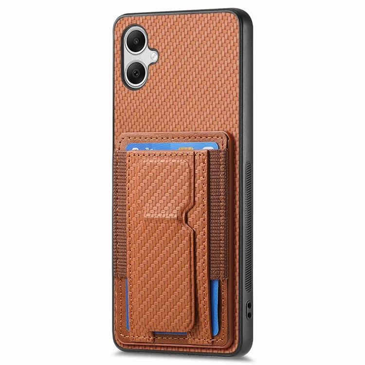 For Samsung Galaxy A05 4G Case with Card Holder Kickstand Fiber Pattern Leather Back Cover - Brown
