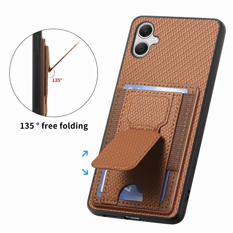 For Samsung Galaxy A05 4G Case with Card Holder Kickstand Fiber Pattern Leather Back Cover - Brown