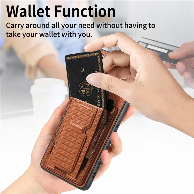 For Samsung Galaxy A05 4G Case with Card Holder Kickstand Fiber Pattern Leather Back Cover - Brown