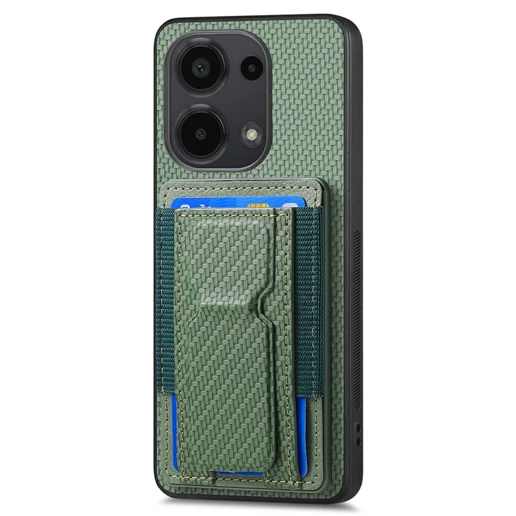 For Xiaomi Redmi Note 13 Pro 4G / Poco M6 Pro 4G Case with Card Holder Kickstand Fiber Pattern Leather Back Cover - Green