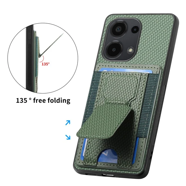 For Xiaomi Redmi Note 13 Pro 4G / Poco M6 Pro 4G Case with Card Holder Kickstand Fiber Pattern Leather Back Cover - Green