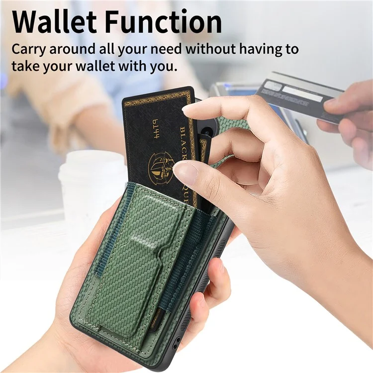 For Xiaomi Redmi Note 13 Pro 4G / Poco M6 Pro 4G Case with Card Holder Kickstand Fiber Pattern Leather Back Cover - Green