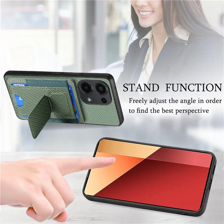 For Xiaomi Redmi Note 13 Pro 4G / Poco M6 Pro 4G Case with Card Holder Kickstand Fiber Pattern Leather Back Cover - Green