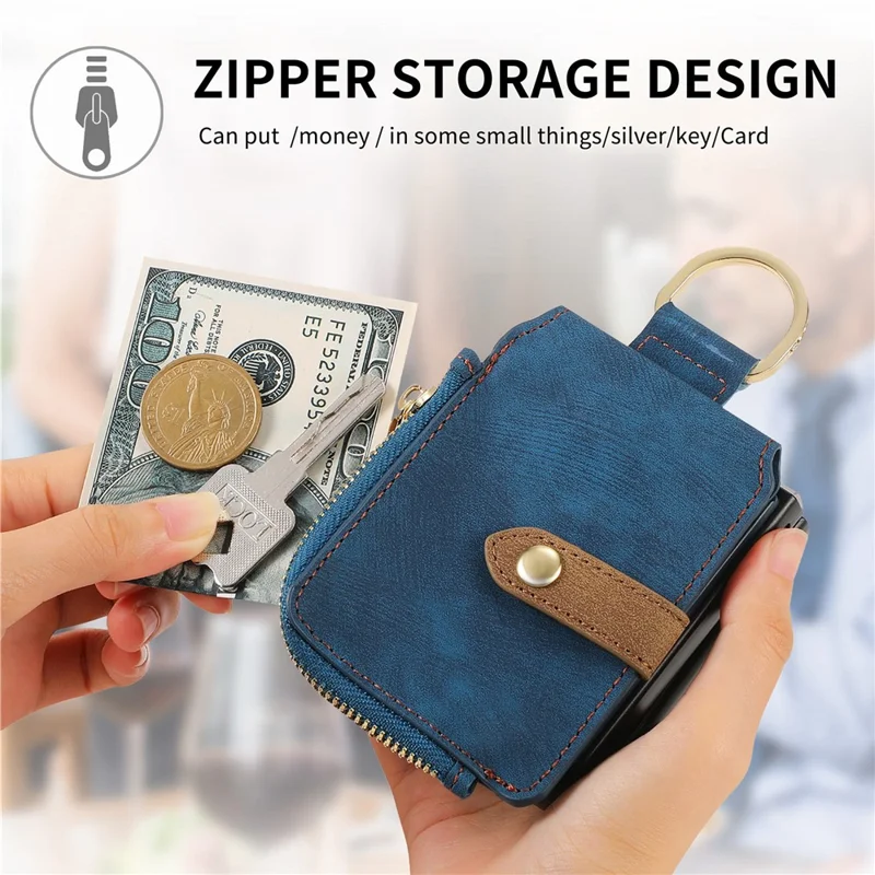 Pour Samsung Galaxy Z Flip6 5G Etui Poche Zipper Bague Doigt Rétro Cuir+PC Housse de Téléphone - Bleu