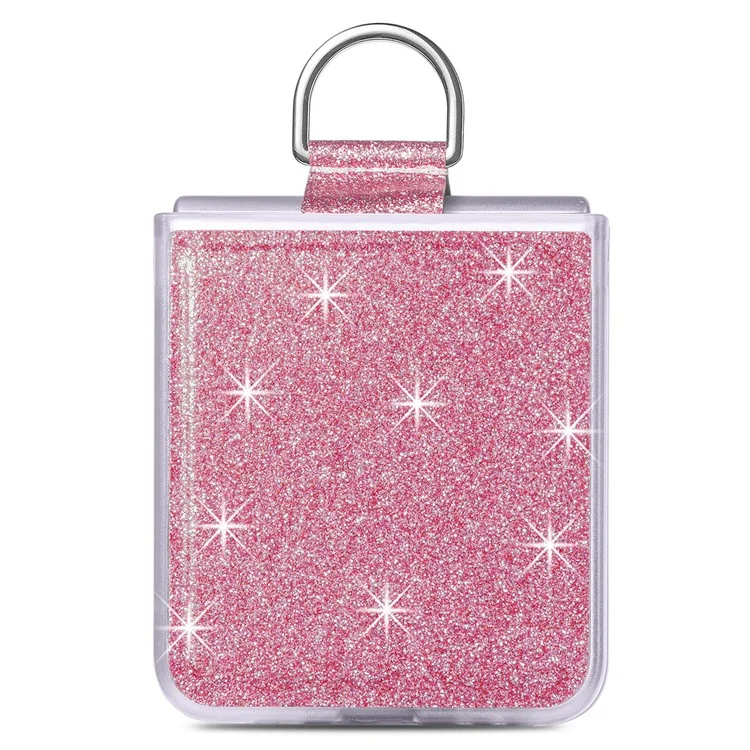 For Samsung Galaxy Z Flip6 5G Case Leather+PC Glitter Phone Cover Rhinestone Ring Holder - Pink