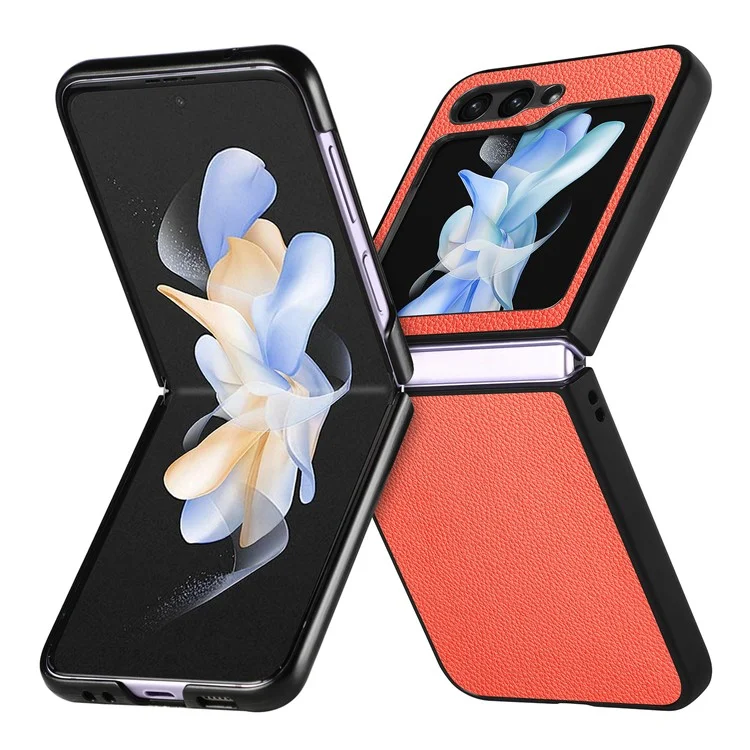 Pour Samsung Galaxy Z Flip6 5G Coque Texture de Litchi Cuir PU+PC Housse de Téléphone - Orange
