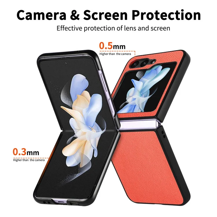 Pour Samsung Galaxy Z Flip6 5G Coque Texture de Litchi Cuir PU+PC Housse de Téléphone - Orange