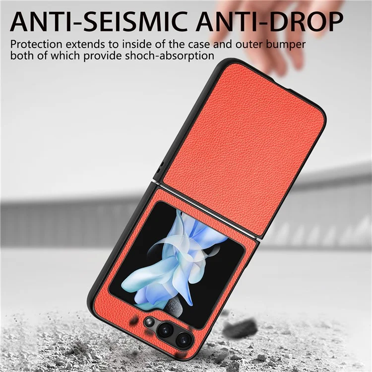 Pour Samsung Galaxy Z Flip6 5G Coque Texture de Litchi Cuir PU+PC Housse de Téléphone - Orange