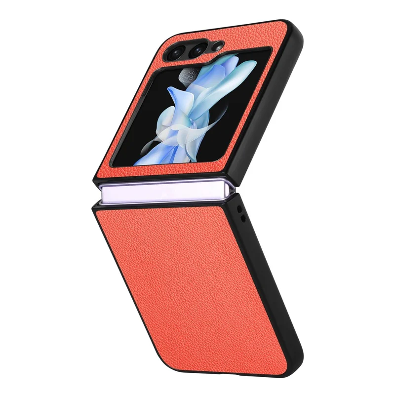 Pour Samsung Galaxy Z Flip6 5G Coque Texture de Litchi Cuir PU+PC Housse de Téléphone - Orange