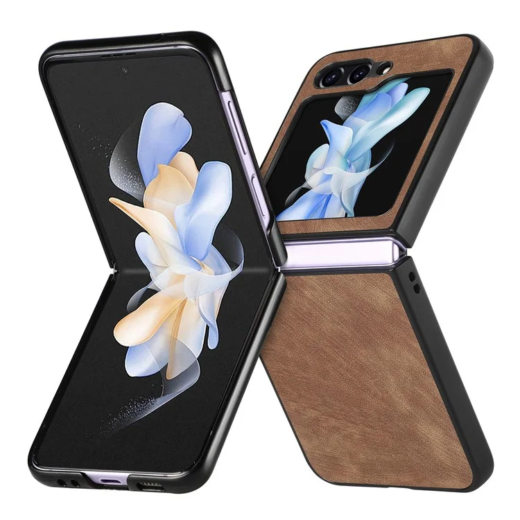 Pour Samsung Galaxy Z Flip6 5G Étui Vintage Cuir+PC Ajustement Slim Housse de Téléphone - Marron