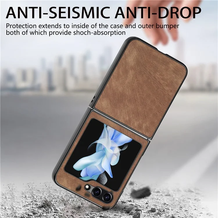 Pour Samsung Galaxy Z Flip6 5G Étui Vintage Cuir+PC Ajustement Slim Housse de Téléphone - Marron
