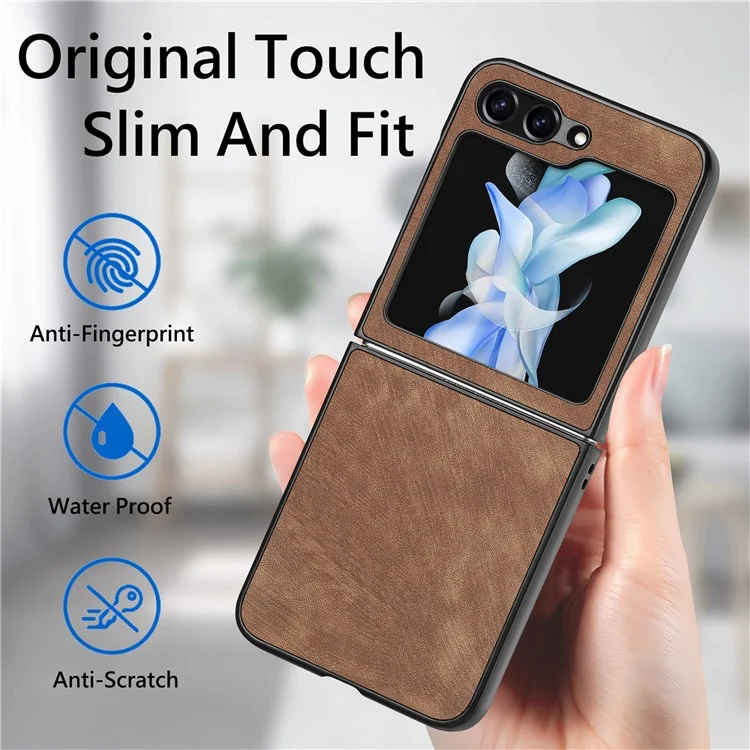 Pour Samsung Galaxy Z Flip6 5G Étui Vintage Cuir+PC Ajustement Slim Housse de Téléphone - Marron