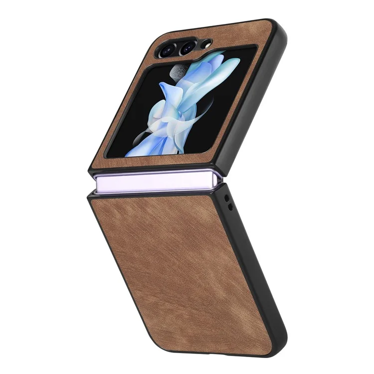 Pour Samsung Galaxy Z Flip6 5G Étui Vintage Cuir+PC Ajustement Slim Housse de Téléphone - Marron