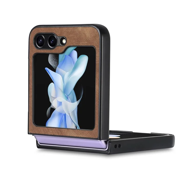 Pour Samsung Galaxy Z Flip6 5G Étui Vintage Cuir+PC Ajustement Slim Housse de Téléphone - Marron