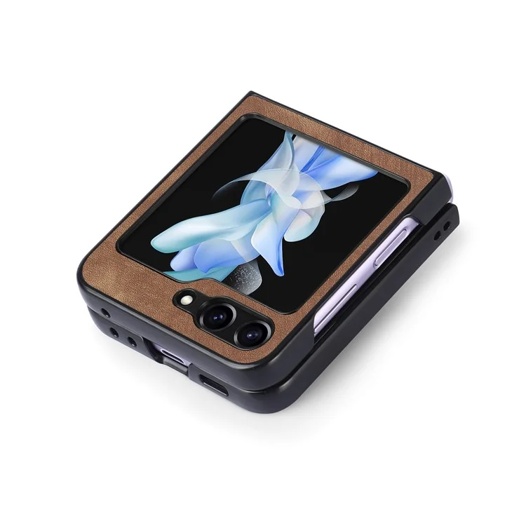 Pour Samsung Galaxy Z Flip6 5G Étui Vintage Cuir+PC Ajustement Slim Housse de Téléphone - Marron