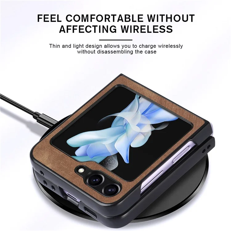 Pour Samsung Galaxy Z Flip6 5G Étui Vintage Cuir+PC Ajustement Slim Housse de Téléphone - Marron