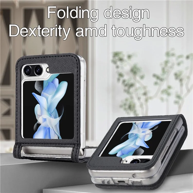 Para Samsung Galaxy Z Flip6 5G Case Slot de Cartão Couro + Capa de Telefone PC - Preto