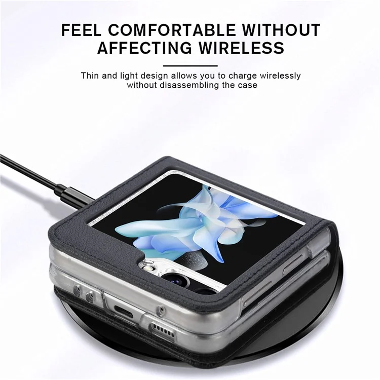 Para Samsung Galaxy Z Flip6 5G Case Slot de Cartão Couro + Capa de Telefone PC - Preto