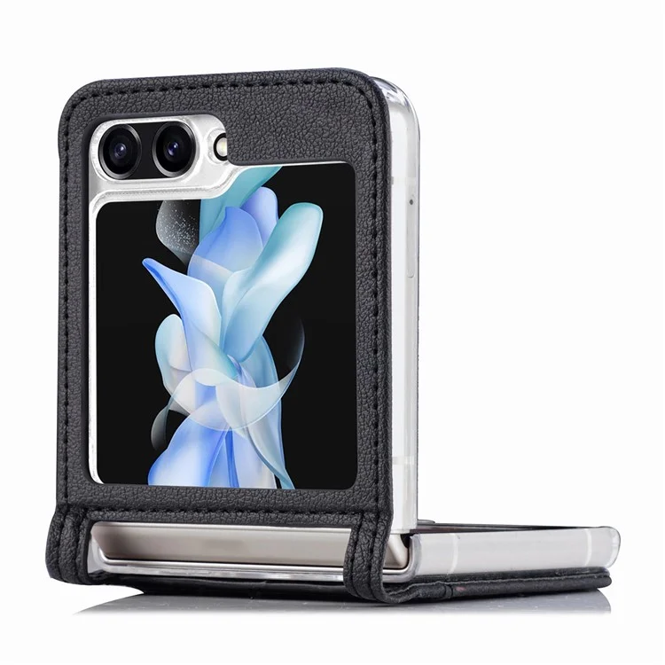 Para Samsung Galaxy Z Flip6 5G Case Slot de Cartão Couro + Capa de Telefone PC - Preto