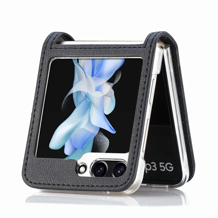 Para Samsung Galaxy Z Flip6 5G Case Slot de Cartão Couro + Capa de Telefone PC - Preto