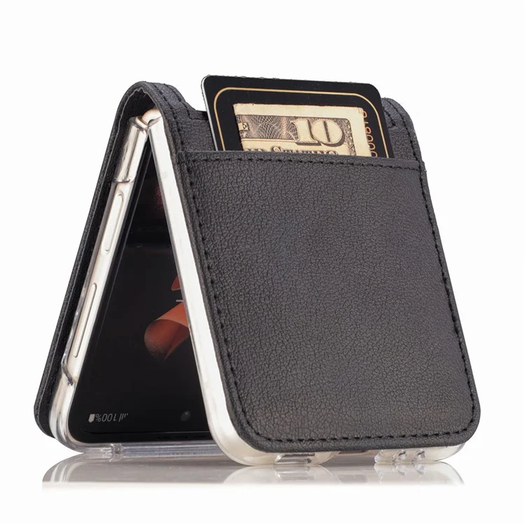 Para Samsung Galaxy Z Flip6 5G Case Slot de Cartão Couro + Capa de Telefone PC - Preto