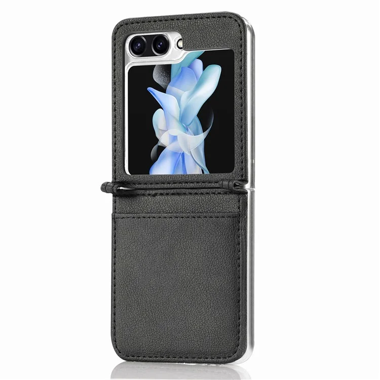 Para Samsung Galaxy Z Flip6 5G Case Slot de Cartão Couro + Capa de Telefone PC - Preto