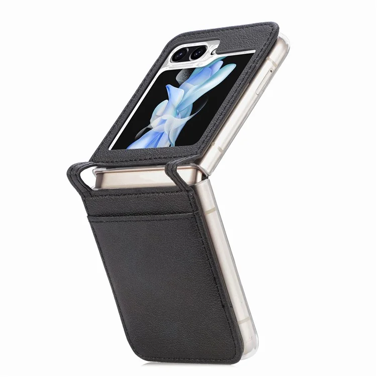 Para Samsung Galaxy Z Flip6 5G Case Slot de Cartão Couro + Capa de Telefone PC - Preto