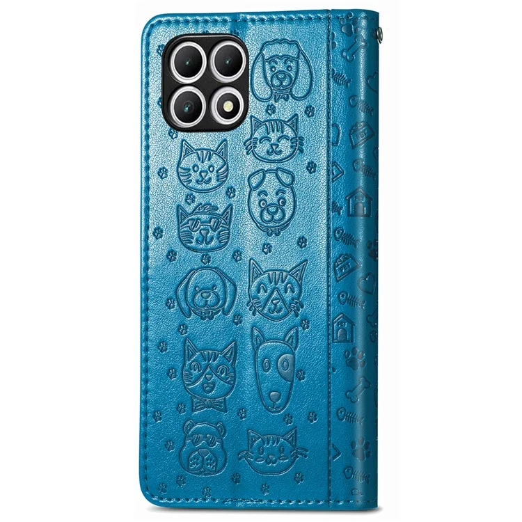 For T-Mobile REVVL 7 Case Cute Cat Dog Pattern PU Leather Phone Cover - Blue