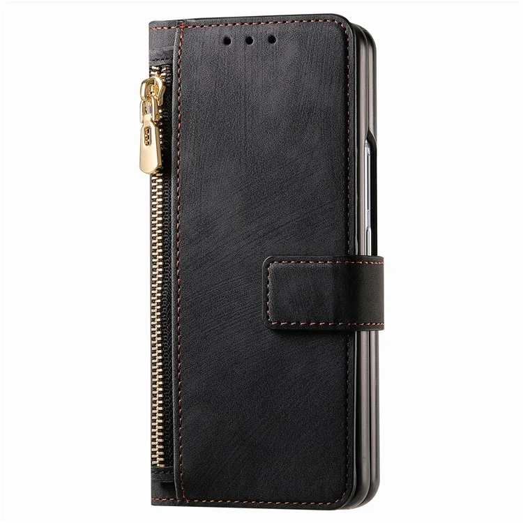 For Samsung Galaxy Z Fold6 5G Case Detachable PU+TPU Wallet Phone Cover with Zipper Pouch - Black