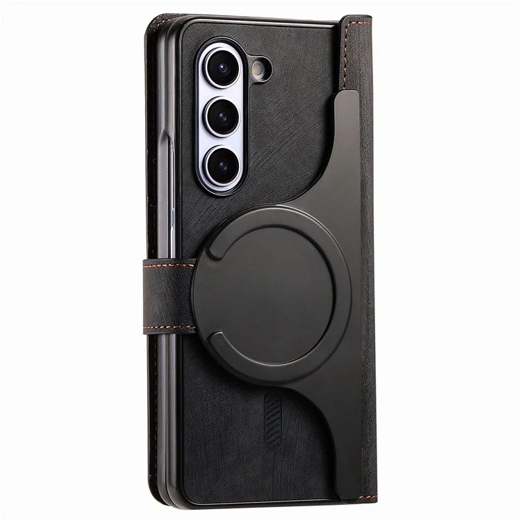 For Samsung Galaxy Z Fold6 5G Case Detachable PU+TPU Wallet Phone Cover with Zipper Pouch - Black
