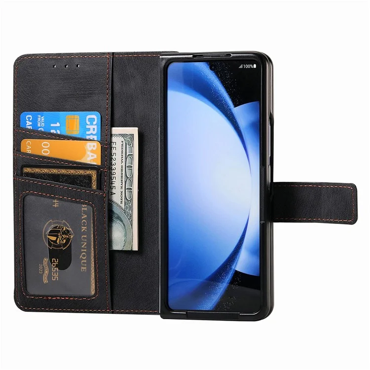 For Samsung Galaxy Z Fold6 5G Case Detachable PU+TPU Wallet Phone Cover with Zipper Pouch - Black