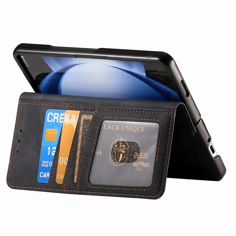 For Samsung Galaxy Z Fold6 5G Case Detachable PU+TPU Wallet Phone Cover with Zipper Pouch - Black