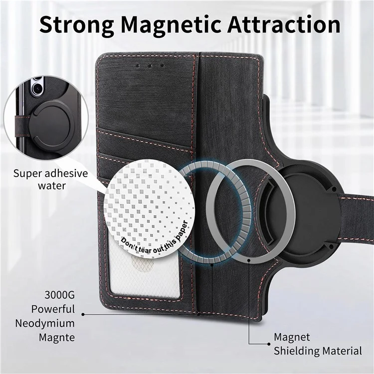 For Samsung Galaxy Z Fold6 5G Case Detachable PU+TPU Wallet Phone Cover with Zipper Pouch - Black