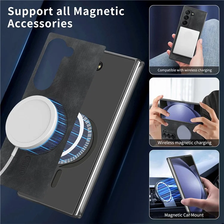 Per Samsung Galaxy Z Fold6 5G Custodia Magnetica Smontabile Copertura Telefono PU+TPU - Nero