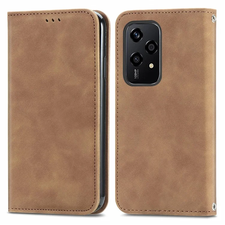 For Honor 200 Lite Case Skin-Touch PU Leather Folio Flip Phone Cover with Card Slots - Brown