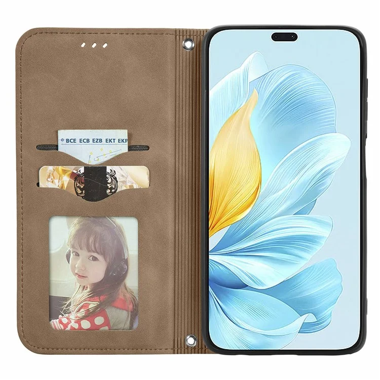 For Honor 200 Lite Case Skin-Touch PU Leather Folio Flip Phone Cover with Card Slots - Brown