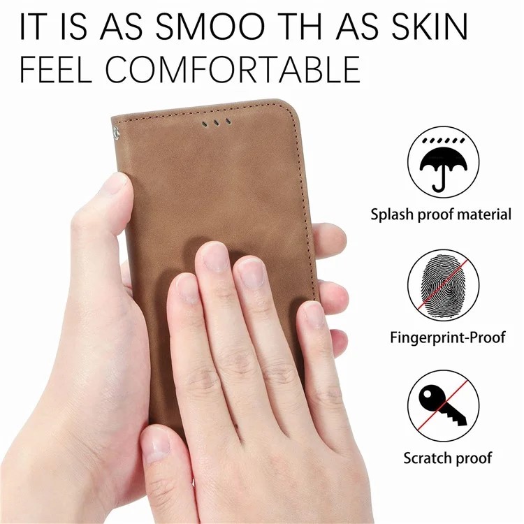 For Honor 200 Lite Case Skin-Touch PU Leather Folio Flip Phone Cover with Card Slots - Brown