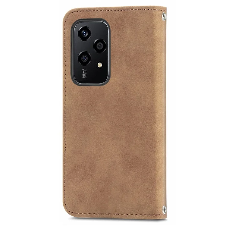 For Honor 200 Lite Case Skin-Touch PU Leather Folio Flip Phone Cover with Card Slots - Brown