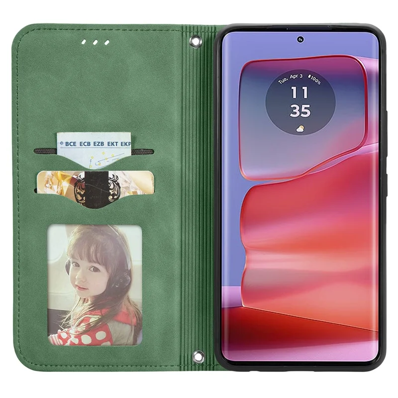 Для Motorola Edge 50 Ultra 5G / Moto X50 Ultra 5G Чехол Слоты для карт Кожа с тактильным ощущением Кожаный чехол для телефона - Зеленый