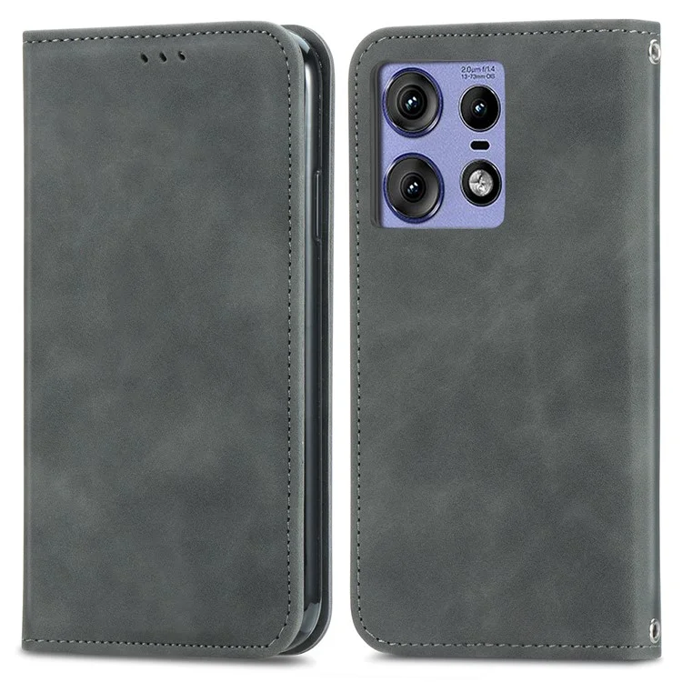 For Motorola Edge 50 Pro 5G Phone Case Skin-Touch Card Slots PU Leather Folio Flip Cover - Grey