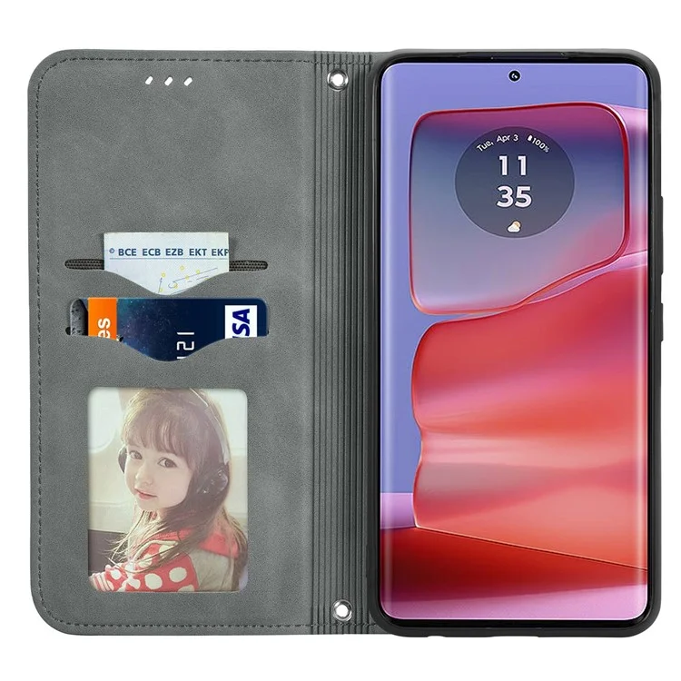 For Motorola Edge 50 Pro 5G Phone Case Skin-Touch Card Slots PU Leather Folio Flip Cover - Grey