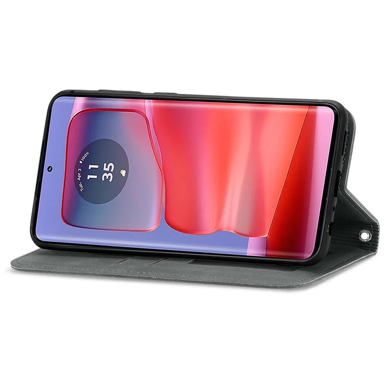 For Motorola Edge 50 Pro 5G Phone Case Skin-Touch Card Slots PU Leather Folio Flip Cover - Grey