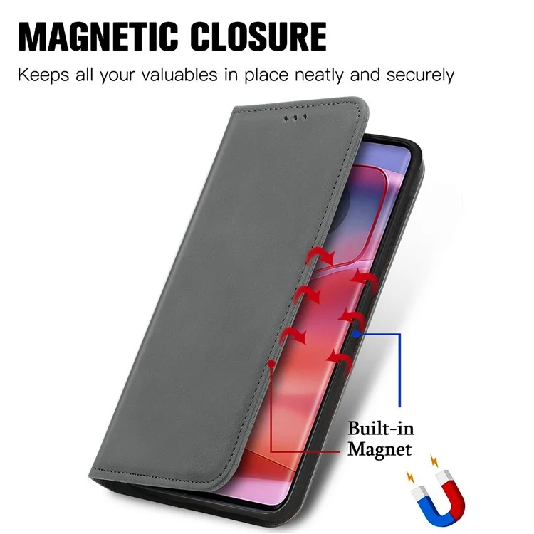 For Motorola Edge 50 Pro 5G Phone Case Skin-Touch Card Slots PU Leather Folio Flip Cover - Grey