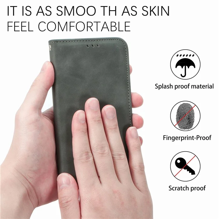 For Motorola Edge 50 Pro 5G Phone Case Skin-Touch Card Slots PU Leather Folio Flip Cover - Grey