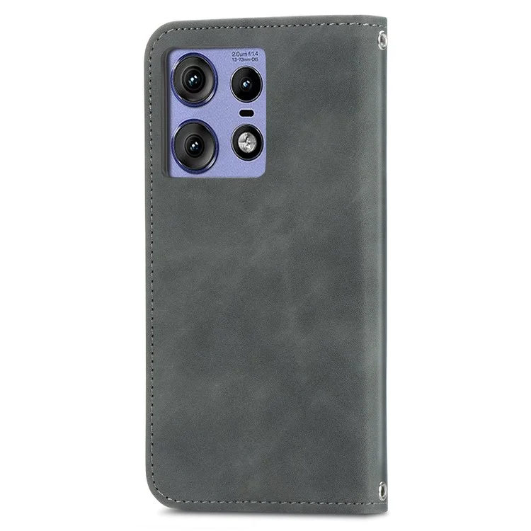 For Motorola Edge 50 Pro 5G Phone Case Skin-Touch Card Slots PU Leather Folio Flip Cover - Grey
