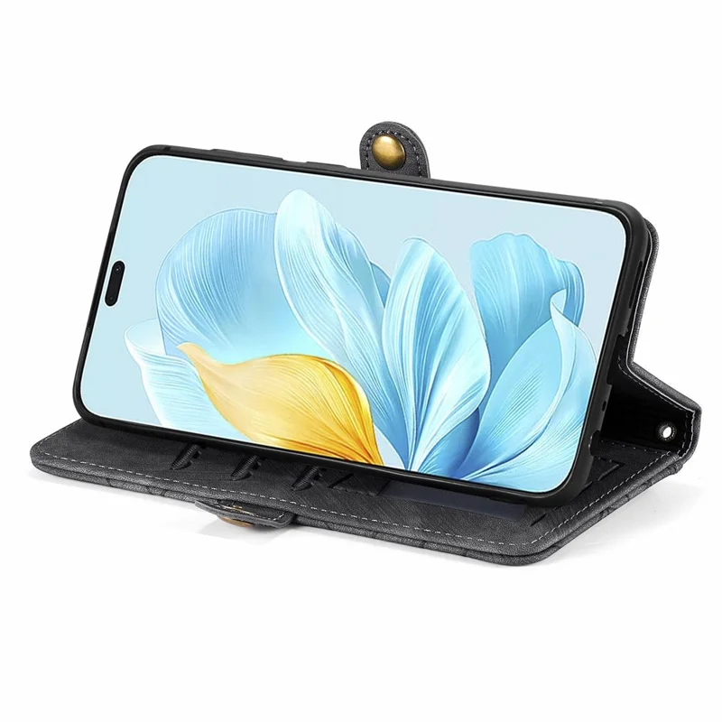 For Honor 200 Lite Phone Case Geometry Imprint Leather Zipper Wallet Stand Cover - Negro