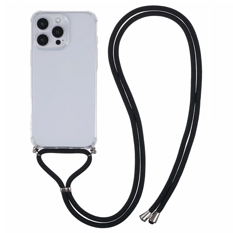 For iPhone 16 Pro Case with Strap Clear TPU Phone Cover Four Corner Reinforcement