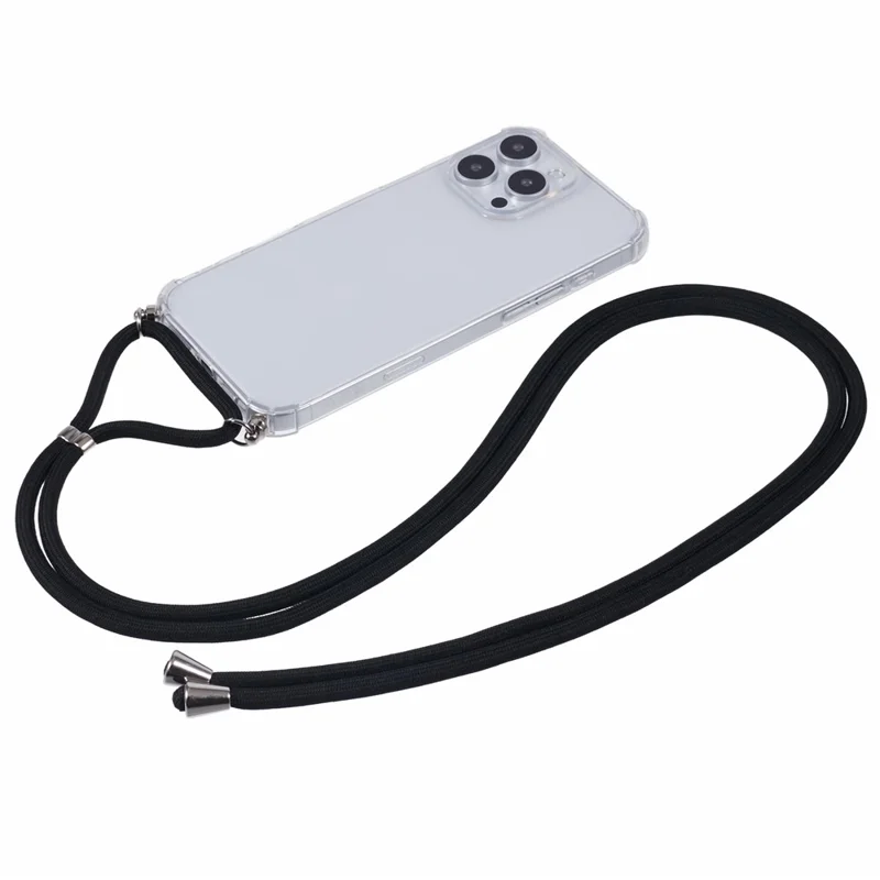 For iPhone 16 Pro Case with Strap Clear TPU Phone Cover Four Corner Reinforcement