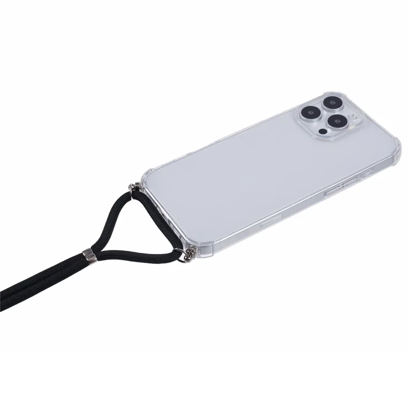 For iPhone 16 Pro Case with Strap Clear TPU Phone Cover Four Corner Reinforcement