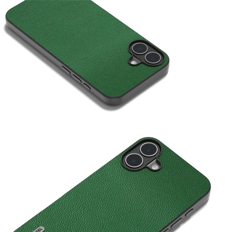 ABEEL For iPhone 16 Plus Case Litchi Texture Genuine Cow Leather+PC+TPU Phone Cover - Green